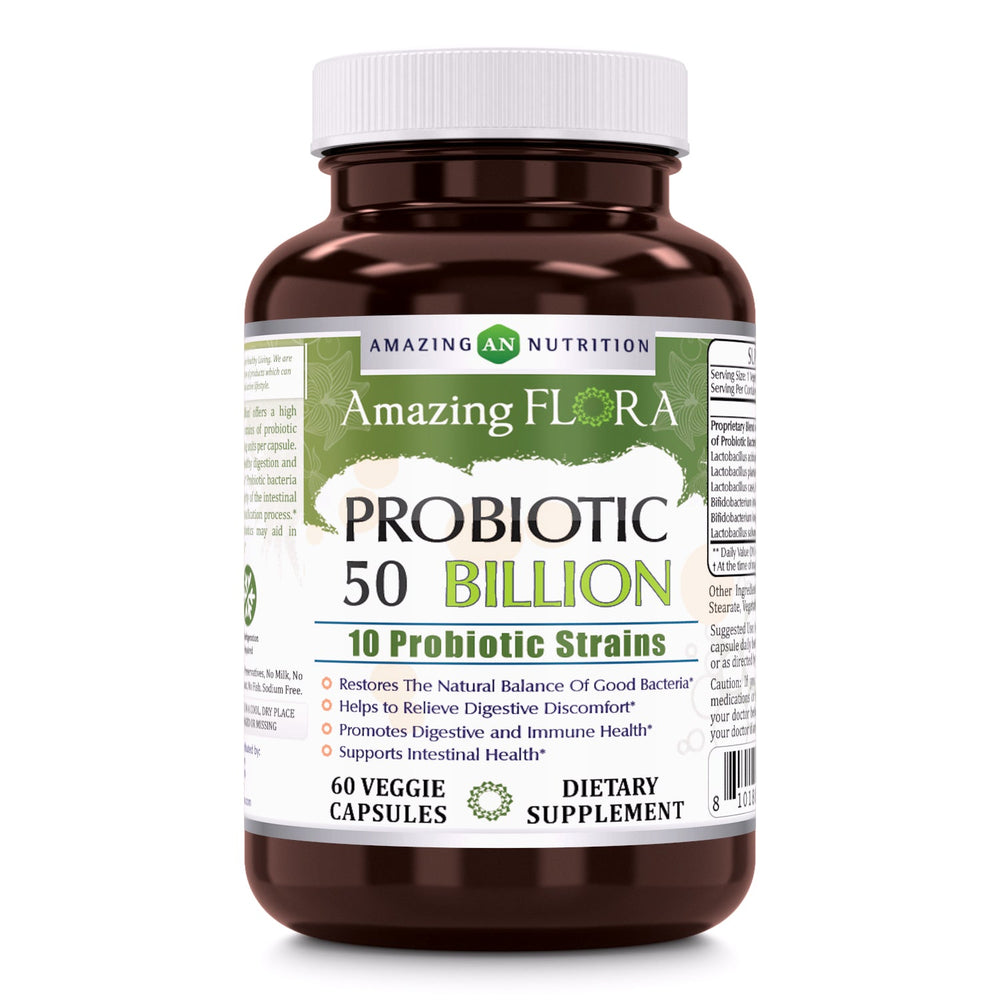 Amazing Flora 50 Billion Probiotic 60 Veggie Capsules - Amazing Nutrition