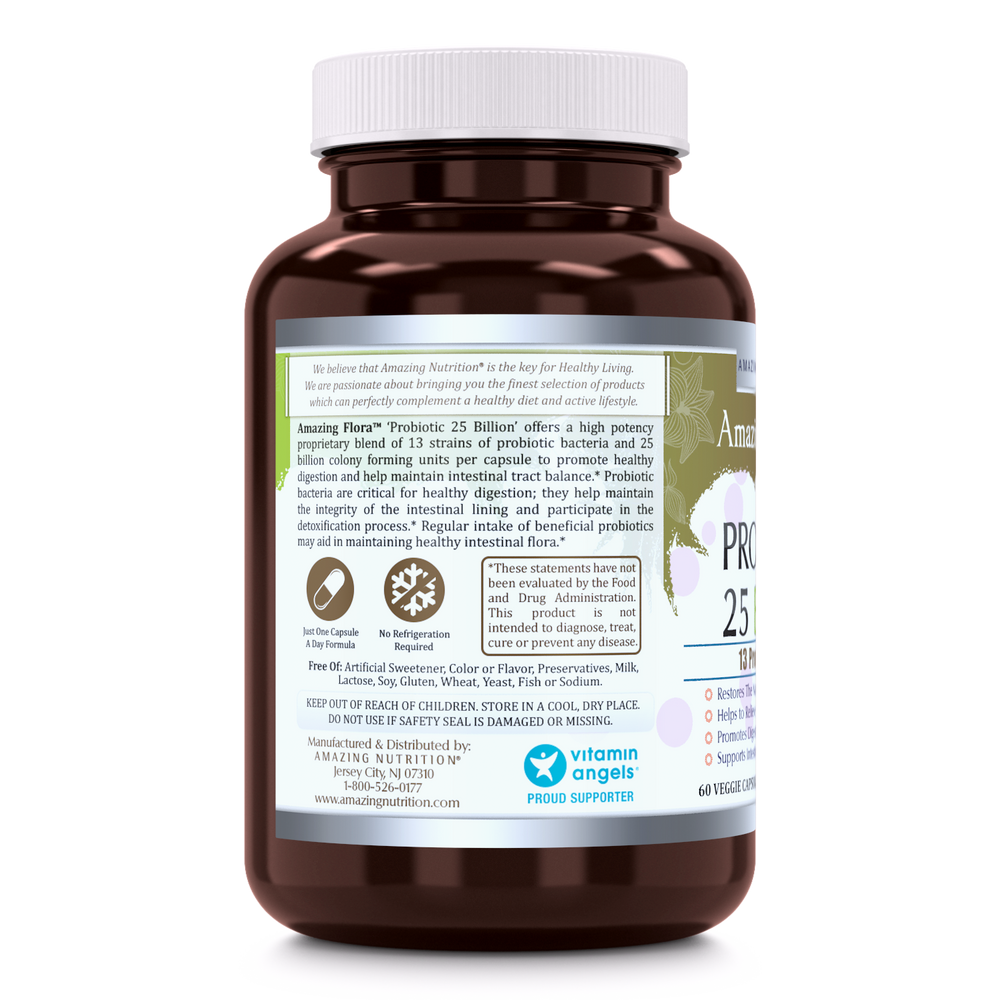Amazing Flora Probiotic 13 Strains 25 Billion 60 Vegetarian Capsules - Amazing Nutrition