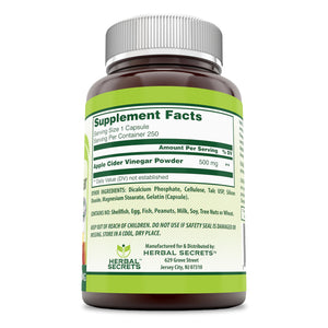 Herbal Secrets Apple Cider Vinegar 500 mg 250 Capsules