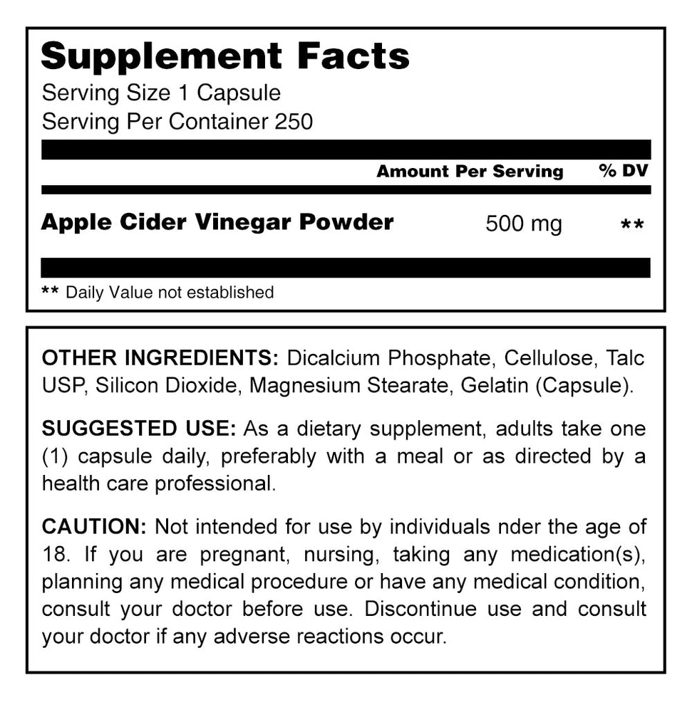 Herbal Secrets Apple Cider Vinegar 500 mg 250 Capsules