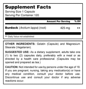 Herbal Secrets Burdock Root 425 Mg 120 Capsules