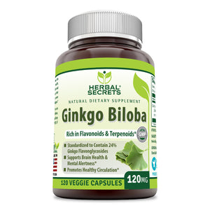 Herbal Secrets Ginkgo Biloba Supplement 120 mg 120 Capsules