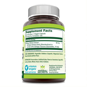 Herbal Secrets Ginkgo Biloba Supplement 60 mg 120 Veggie Capsules