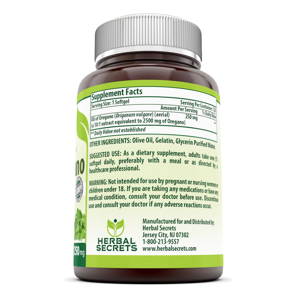 Herbal Secrets Oil of Oregano 250 Mg 120 Softgels