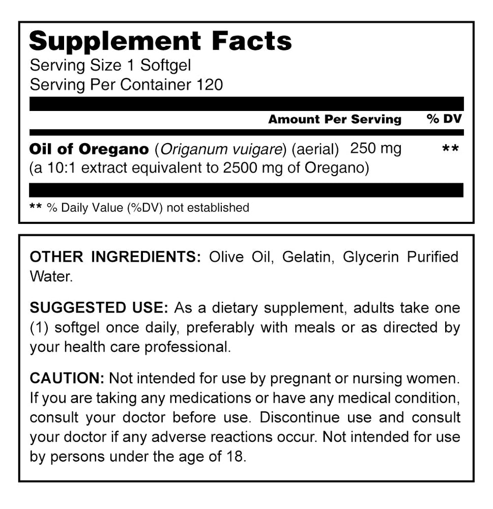 Herbal Secrets Oil of Oregano 250 Mg 120 Softgels