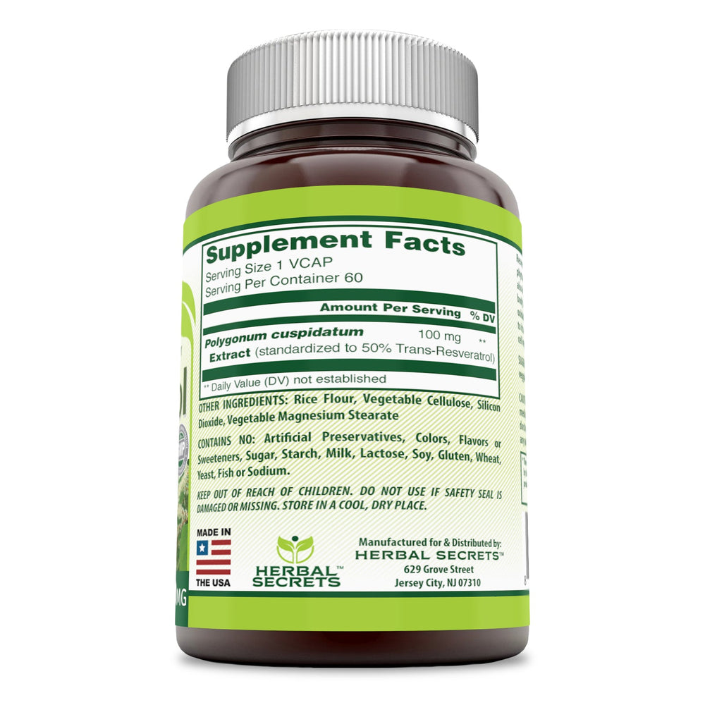 Herbal Secrets Resveratrol 100 Mg 60 Veggie Capsules