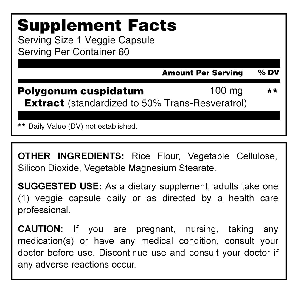 Herbal Secrets Resveratrol 100 Mg 60 Veggie Capsules