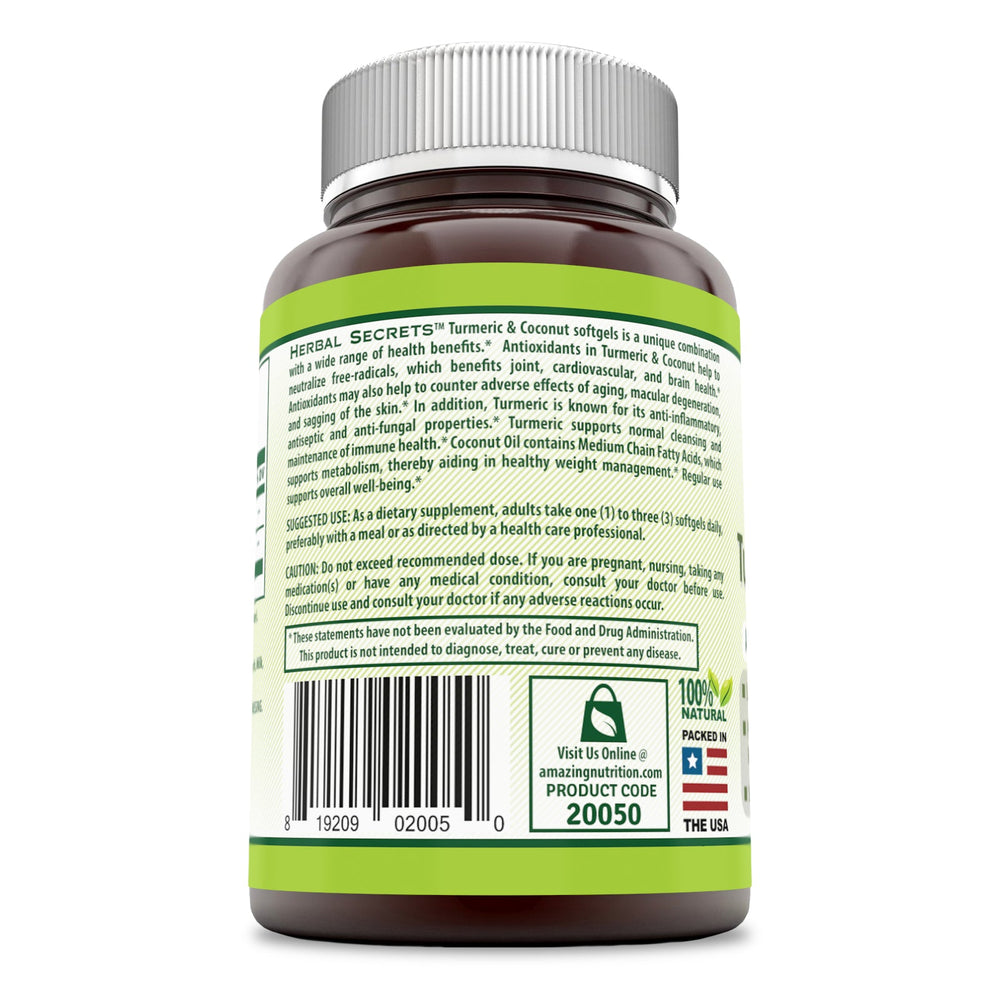 Herbal Secrets Turmeric & Coconut 900 Mg 120 Softgels