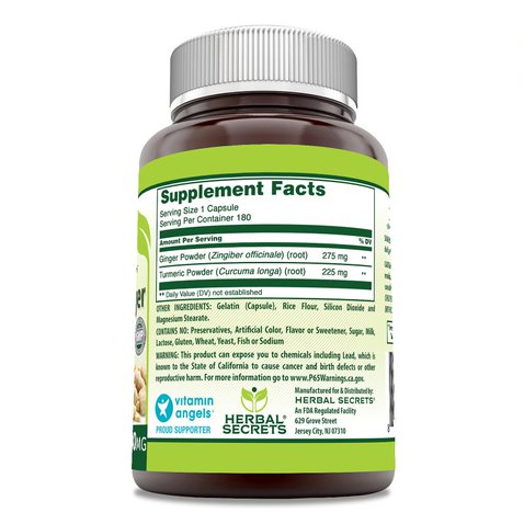 Herbal Secrets Turmeric & Ginger 500 Mg 180 Veggie Capsules