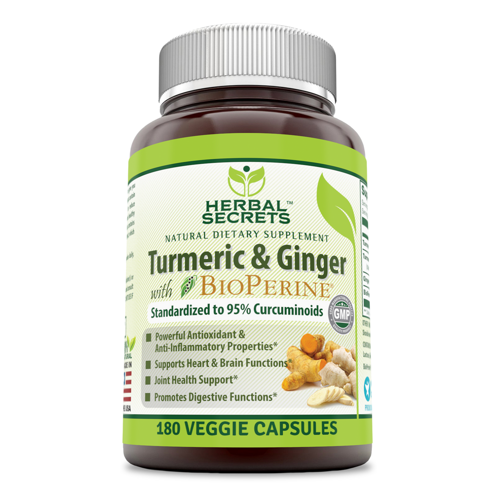 Herbal Secrets Turmeric Curcumin & Ginger with BioPerine 180 Veggie Capsules