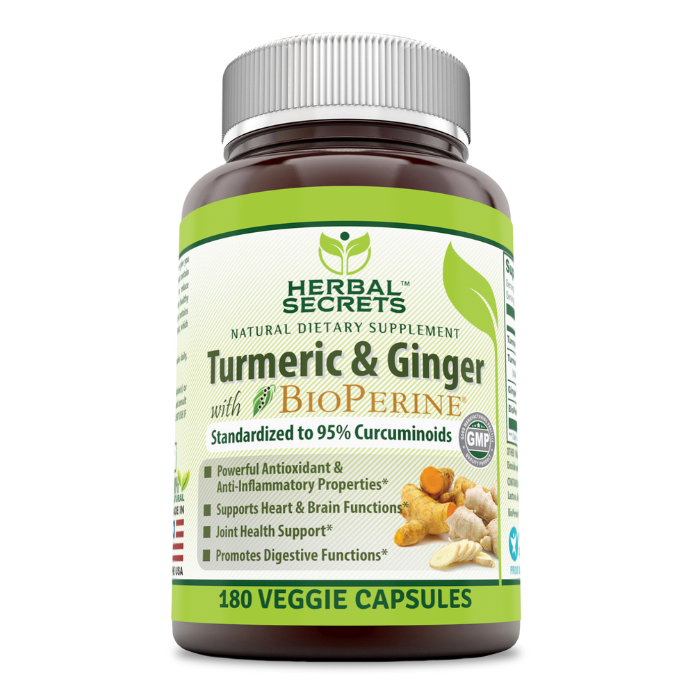 
                
                    Load image into Gallery viewer, Herbal Secrets Turmeric Curcumin &amp;amp; Ginger with BioPerine 180 Veggie Capsules
                
            