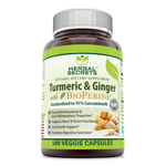 Herbal Secrets Turmeric Curcumin & Ginger with BioPerine | 180 Veggie Capsules