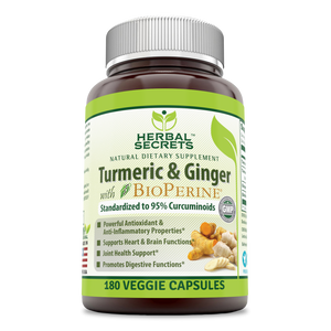 Herbal Secrets Turmeric Curcumin & Ginger with BioPerine 180 Veggie Capsules