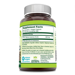 Herbal Secrets Vitex Fruit Chaste Tree Berry 400 Milligrams 250 Capsules